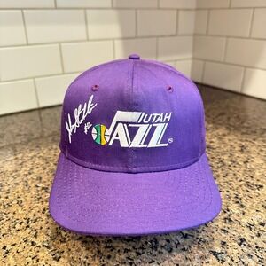 Vtg 90s Utah Jazz AJD John Stockton #12 Hat Snapback Purple NBA Made in USA